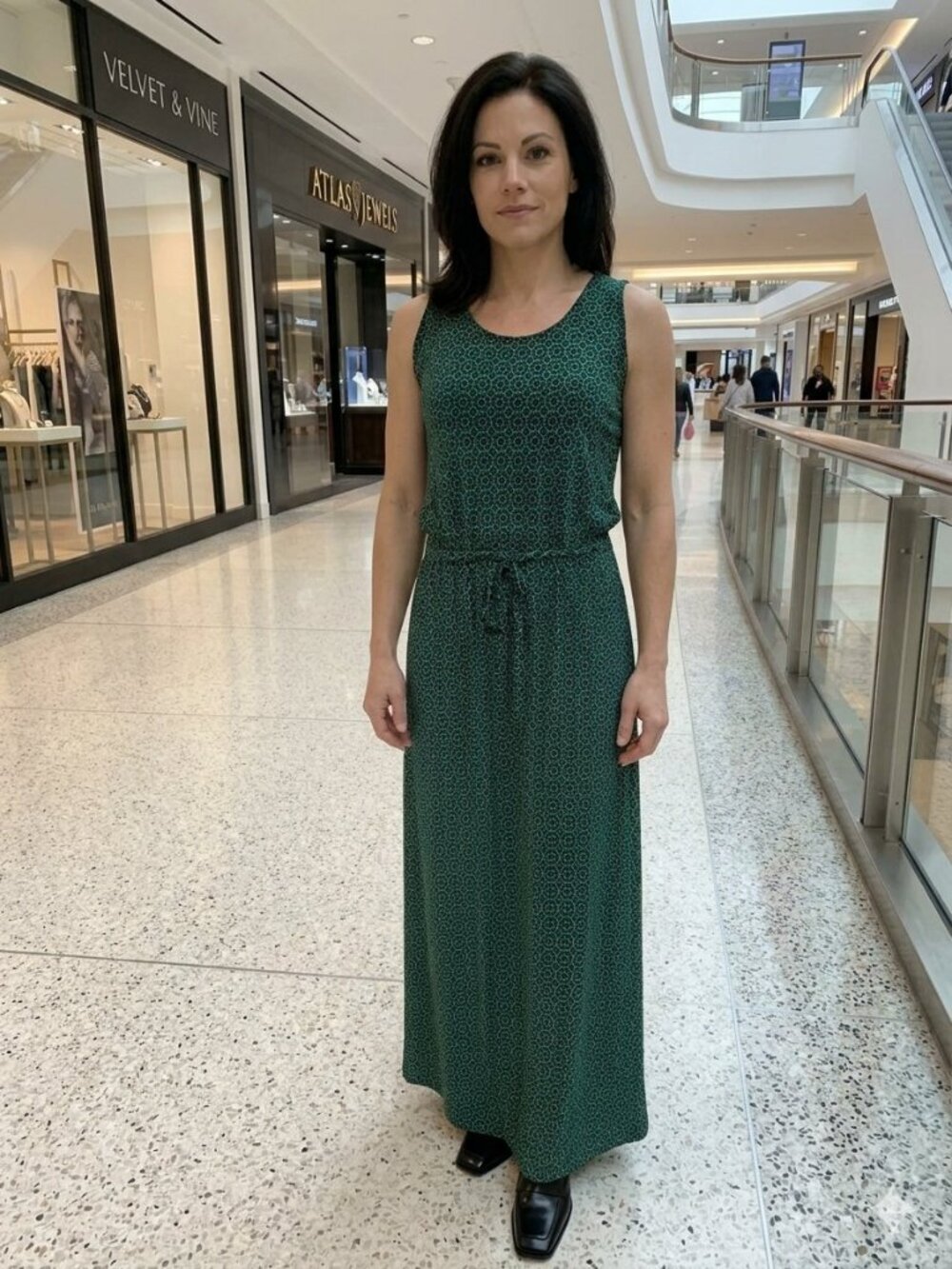 Banana Republic Factory green geometric maxi dress, size M